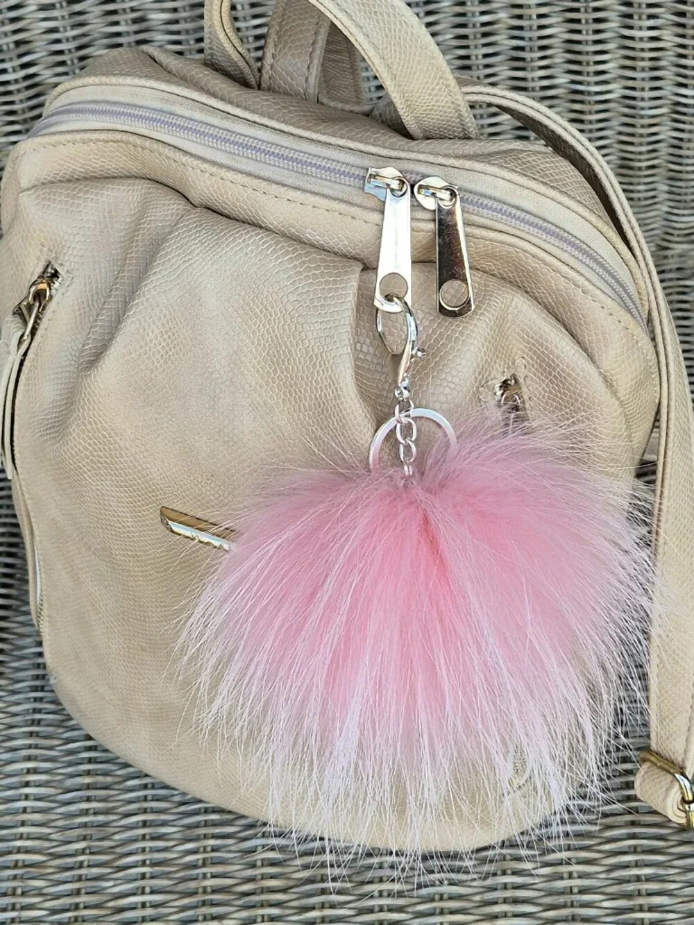 Pink Real Fur Pom Key chain | Bag Charm Accessory